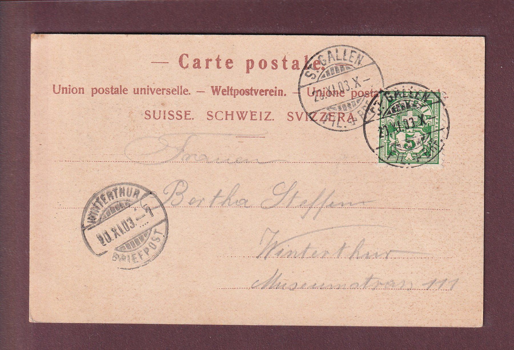 Cartoline postali: ST. GALLEN - Broder-Brunnen - 1903 – Usato da Pully venduto da nicecards 1