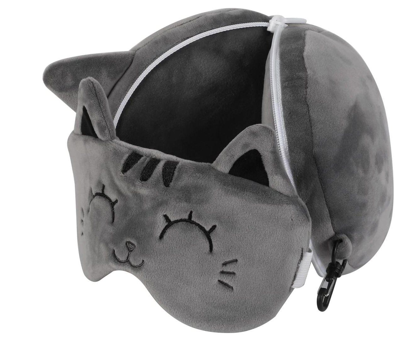 Cuscini: OREILLER DE VOYAGE & MASQUE DE NUIT CHAT GRIS – Nuovo e nell'imballaggio originale da Châtelaine venduto da suisseshopping
