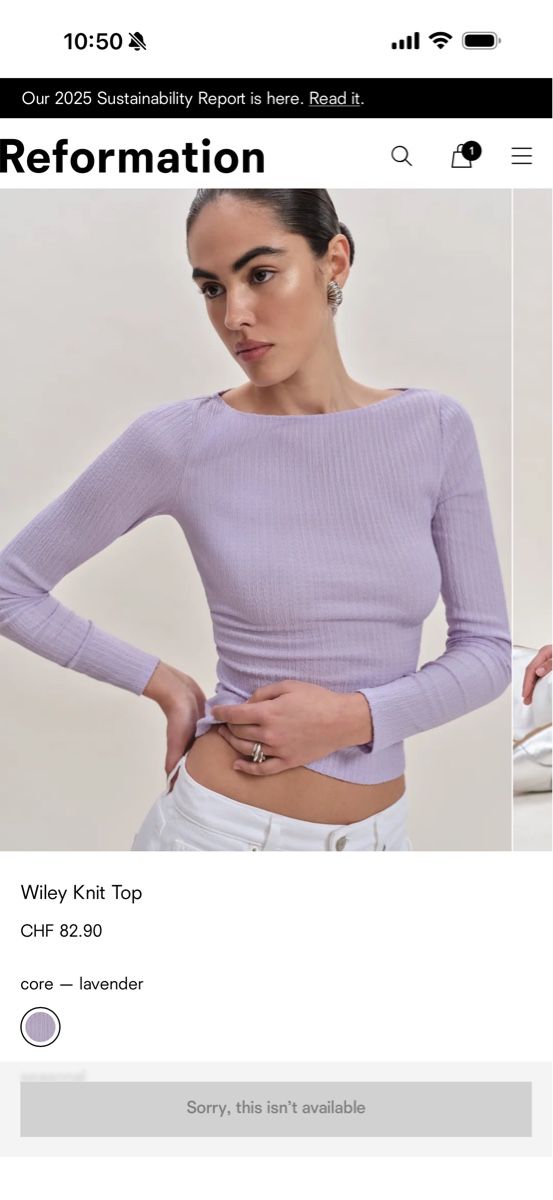 Reformation Top: Reformation Wiley Knit Top Lavender Size S – Usato da Uster venduto da b4x_ric