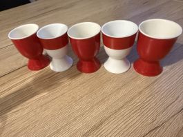 5 Eierbecher rot/weiss im Vintage Stil