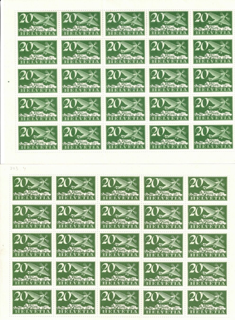 Tous les timbres: 2 Bogen Flug 4z und 4y postfrisch – D'occasion à Bottmingen par Golferin