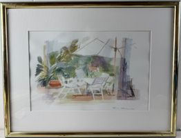 Original Aquarell "Garten" von Trine Felten-Ambrosius, 1988.
