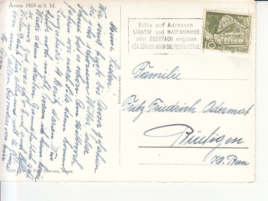 Cartoline postali: Arosa 1956 – Usato da Bürglen TG venduto da StampGraf 1