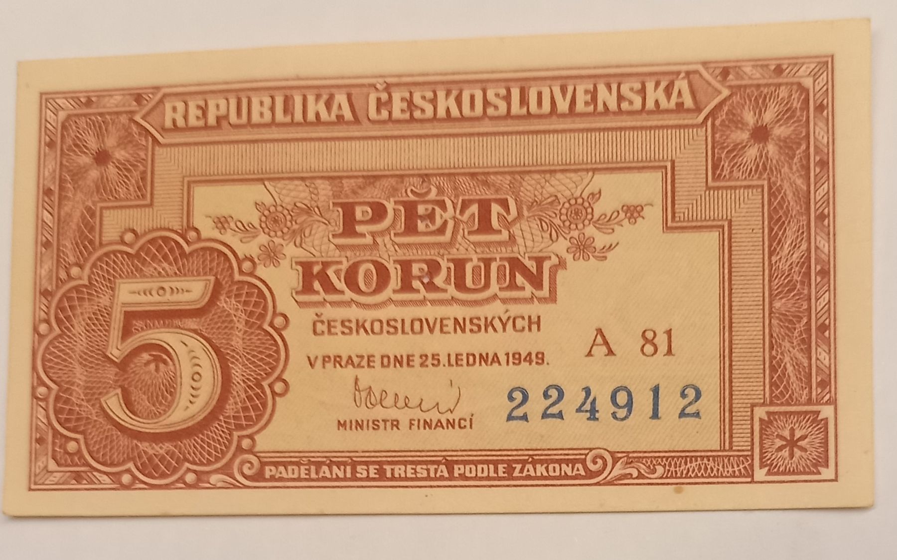 Banconote: 5 Pet Korun Cecoslovacchia 1949 – Usato da Minusio venduto da epp_cty9 2