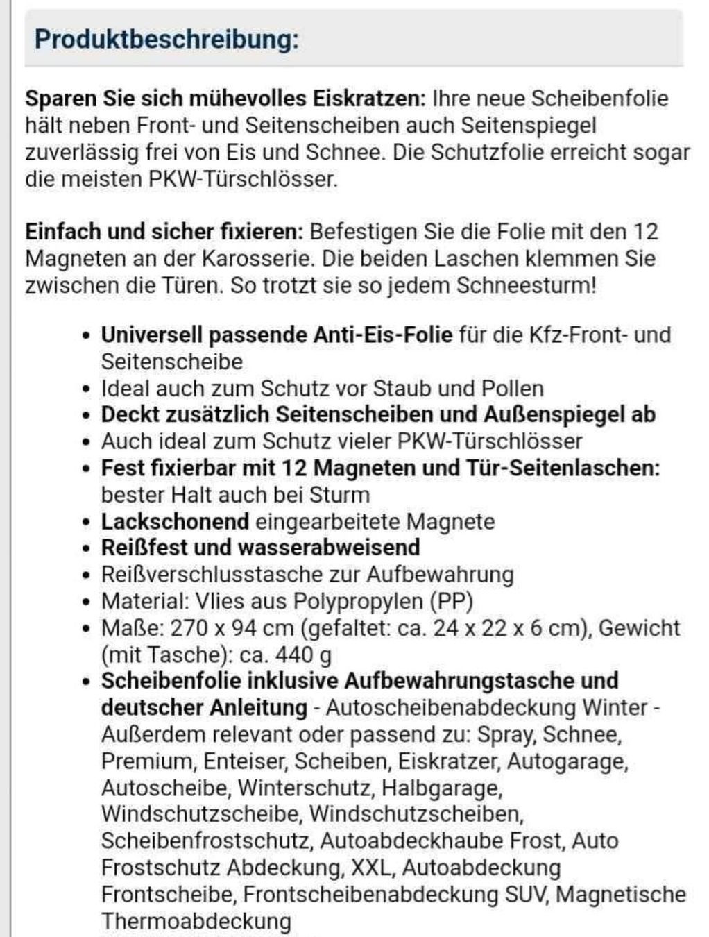 Altro: Windschutzscheibenabdeckung, – Nuovo e nell'imballaggio originale da Oberbuchsiten venduto da moogli2005 1