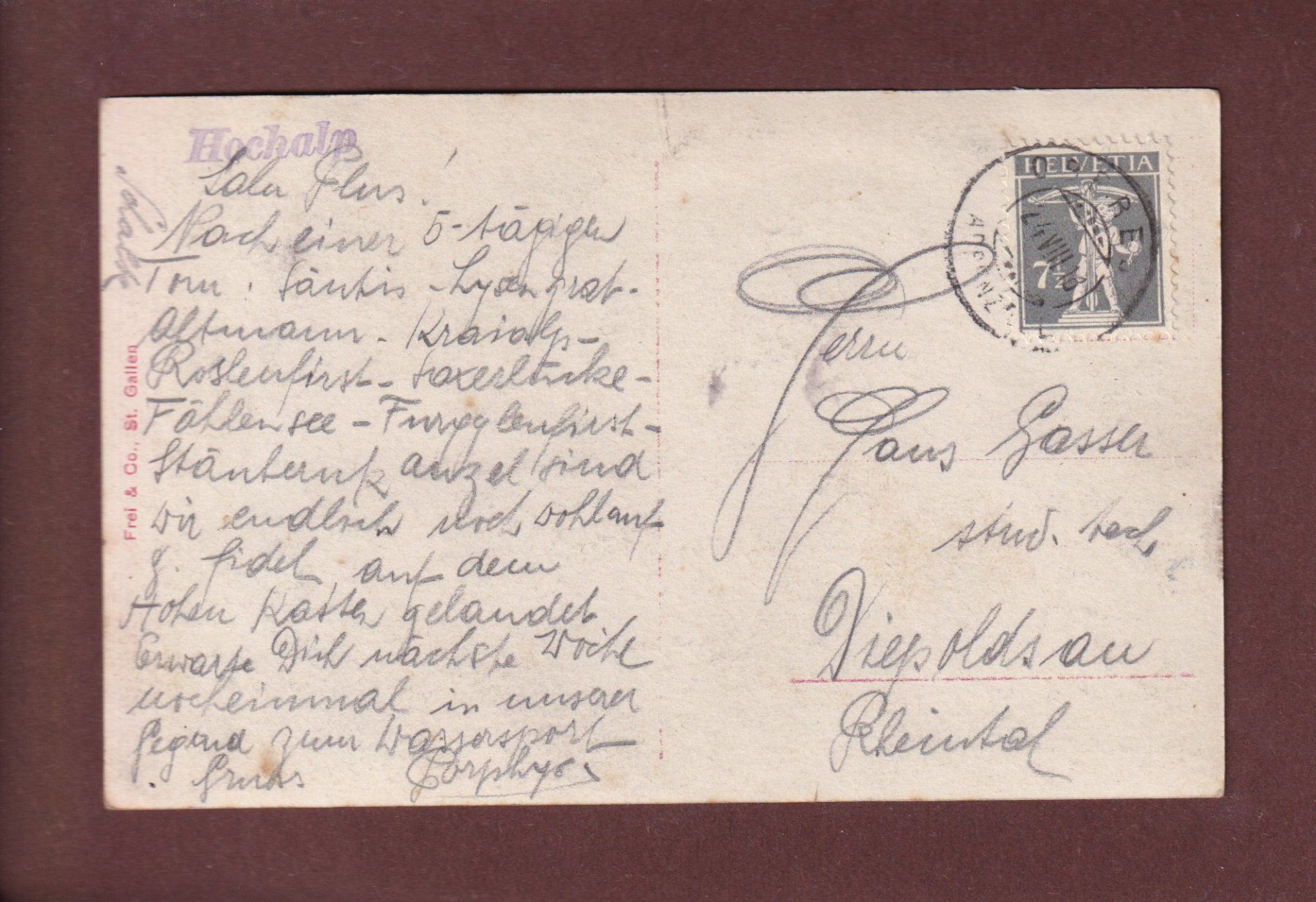 Cartes postales: HOCHALP - 1918 – D'occasion à Pully par nicecards-shop 1