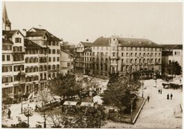 St. Gallen; Marktplatz, altes Stadttheater, Hotel Hecht 1897