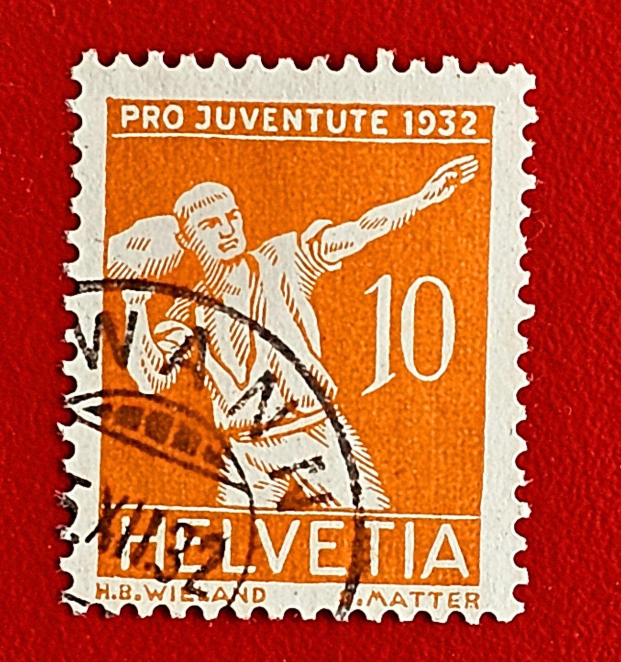 Tutti i francobolli: PRO JUVENTUTE 62 STEINSTOSS STEMEPL TWANN BIEL BERN 1932 – Usato da Düdingen venduto da Quartierstrasse