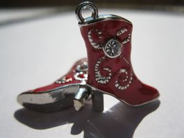 3D Anhänger Stifelette, Stiefel, silber/rot