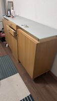 Buffet bois clair avec plateau verre dépoli, 2 portes, 2 tir