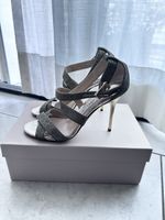 Original Jimmy Choo Riemchensandaletten in Anthrazit Glitter