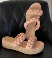 Pantoletten geflochten rosa Espadrille Sohle neu