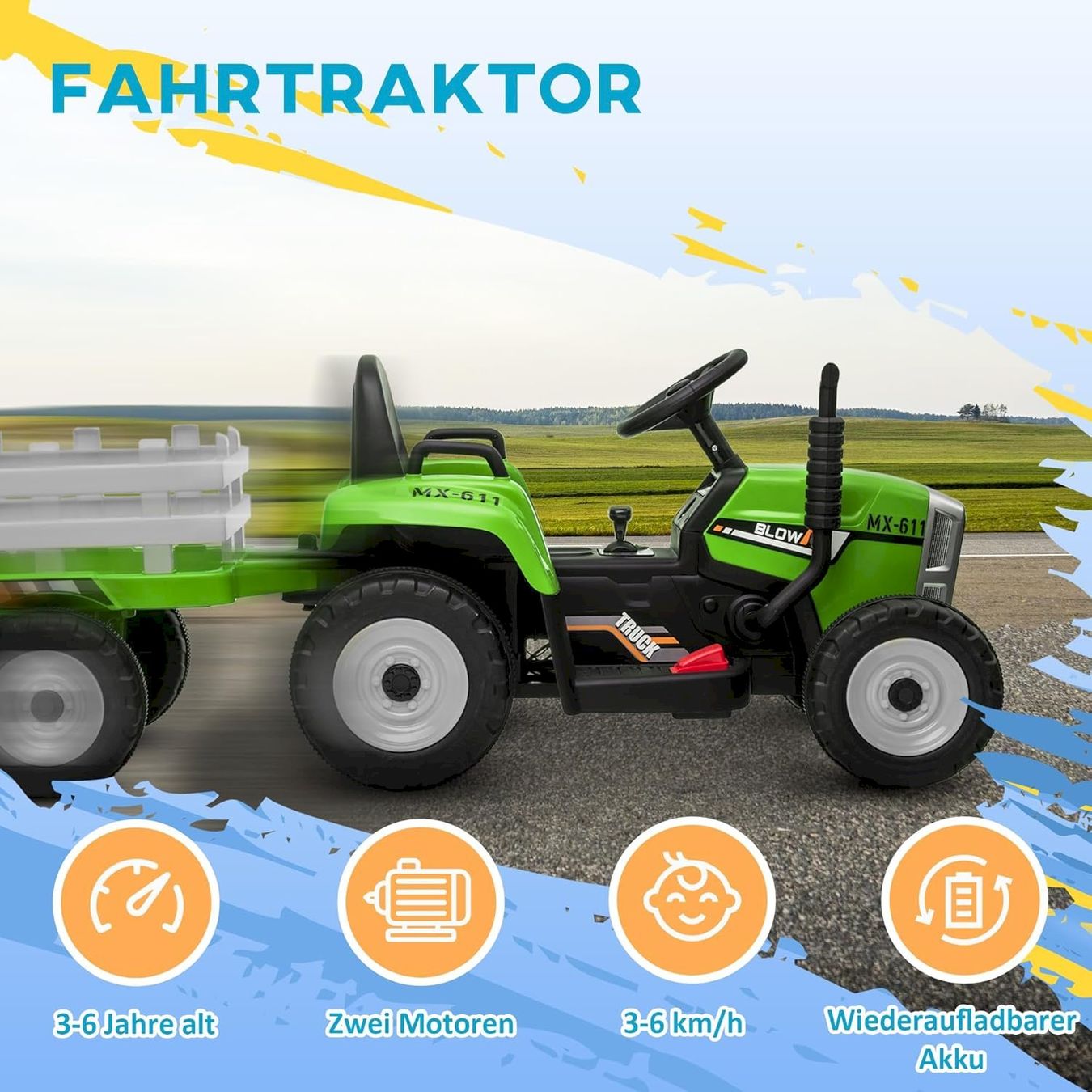 Veicoli per bambini: HOMCOM Elektrischen Kinder-Traktor Grün – Nuovo e nell'imballaggio originale da Bottighofen venduto da zaap 7