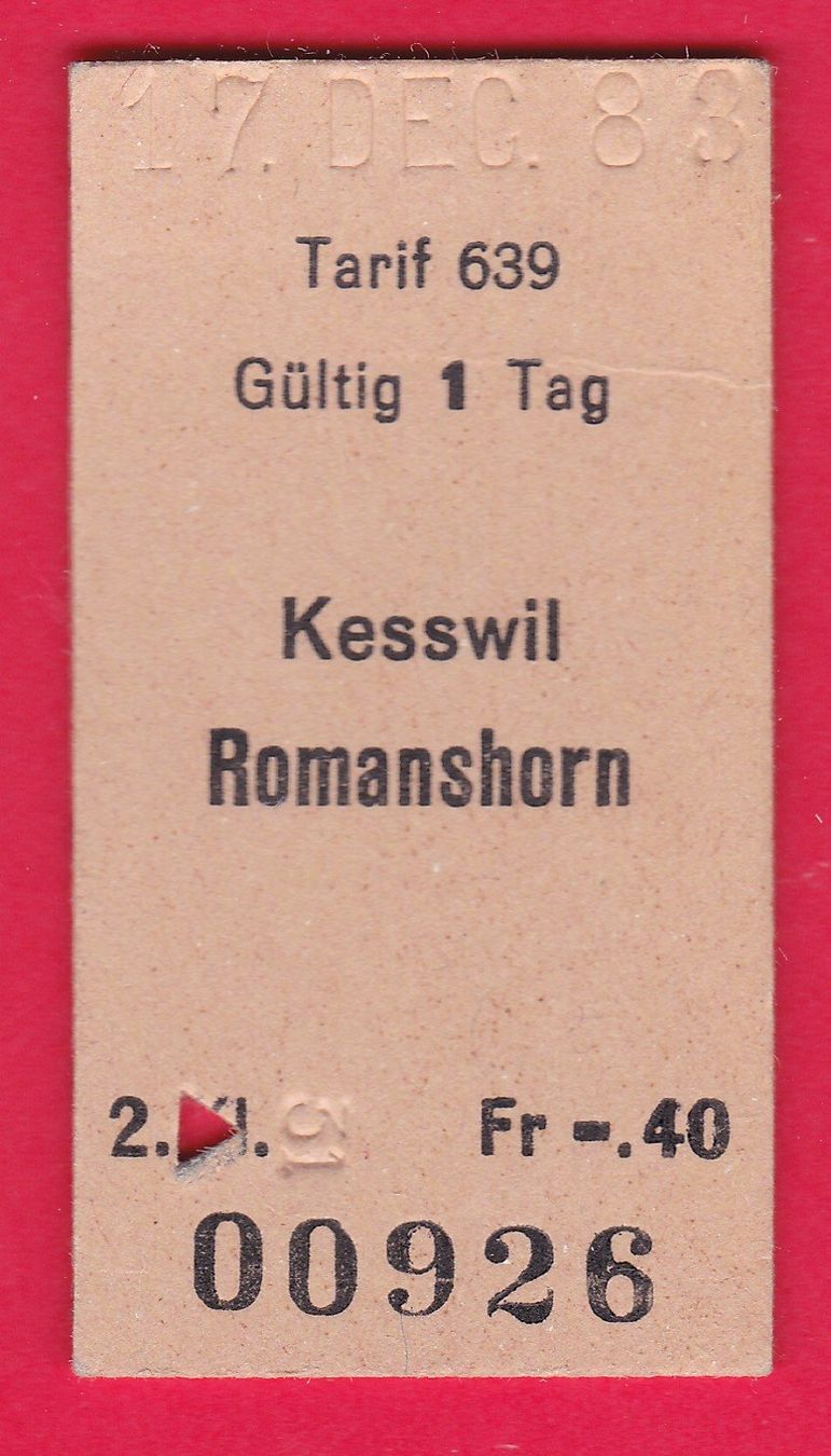 Biglietti: KARTON BILLETT, KESSWIL - ROMANSHORN, 2.KLASSE, EINFACH – Usato da Oberrieden venduto da Gebirgsstelze