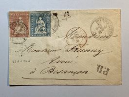 1859 Strubel 23 & 24G, Porrentruy, 3.Feb.59-Besancon France