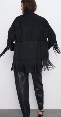 Zara Black Fringed Jacket, Size S, Never Worn - Chic!