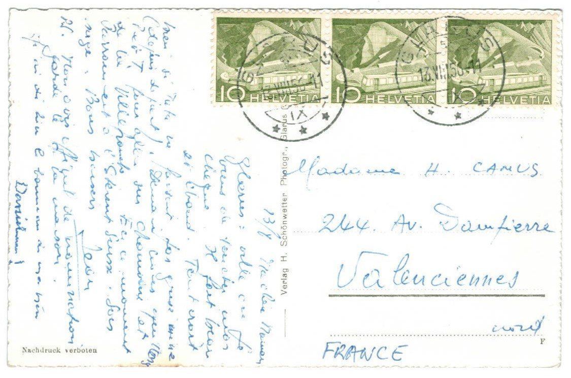 Cartoline postali: AK Glarus mit Freibergkette 1956 – Usato da Zürich venduto da Tolima194 1