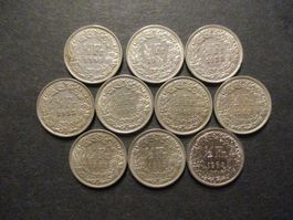 10 x 50 Rp 1950-1-2-3-7-60-1-2-3-4-  Superbes pièces