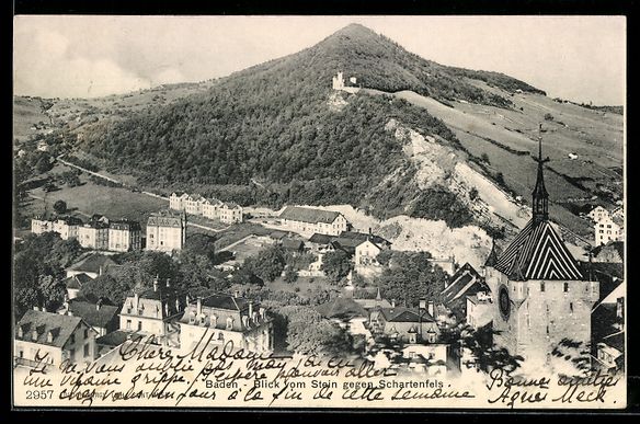 Cartoline postali: Baden, Ortsansicht vom Stein gegen Schar – Usato da Berlin venduto da bartko-reher