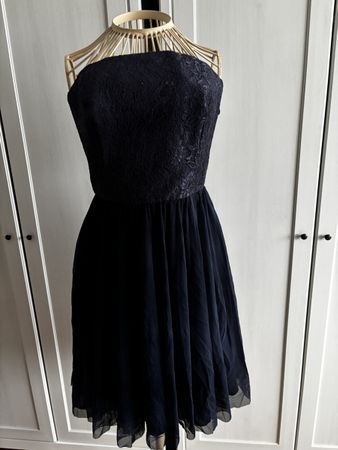 Elegantes Cocktail Kleid dunkelblau Grösse 40 Spitze und Tül