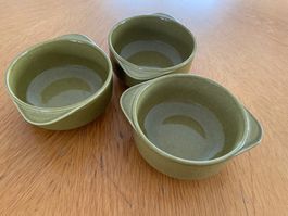 3er-Set Keramik Schalen - Olivgrün - Suppenschalen - Vintage