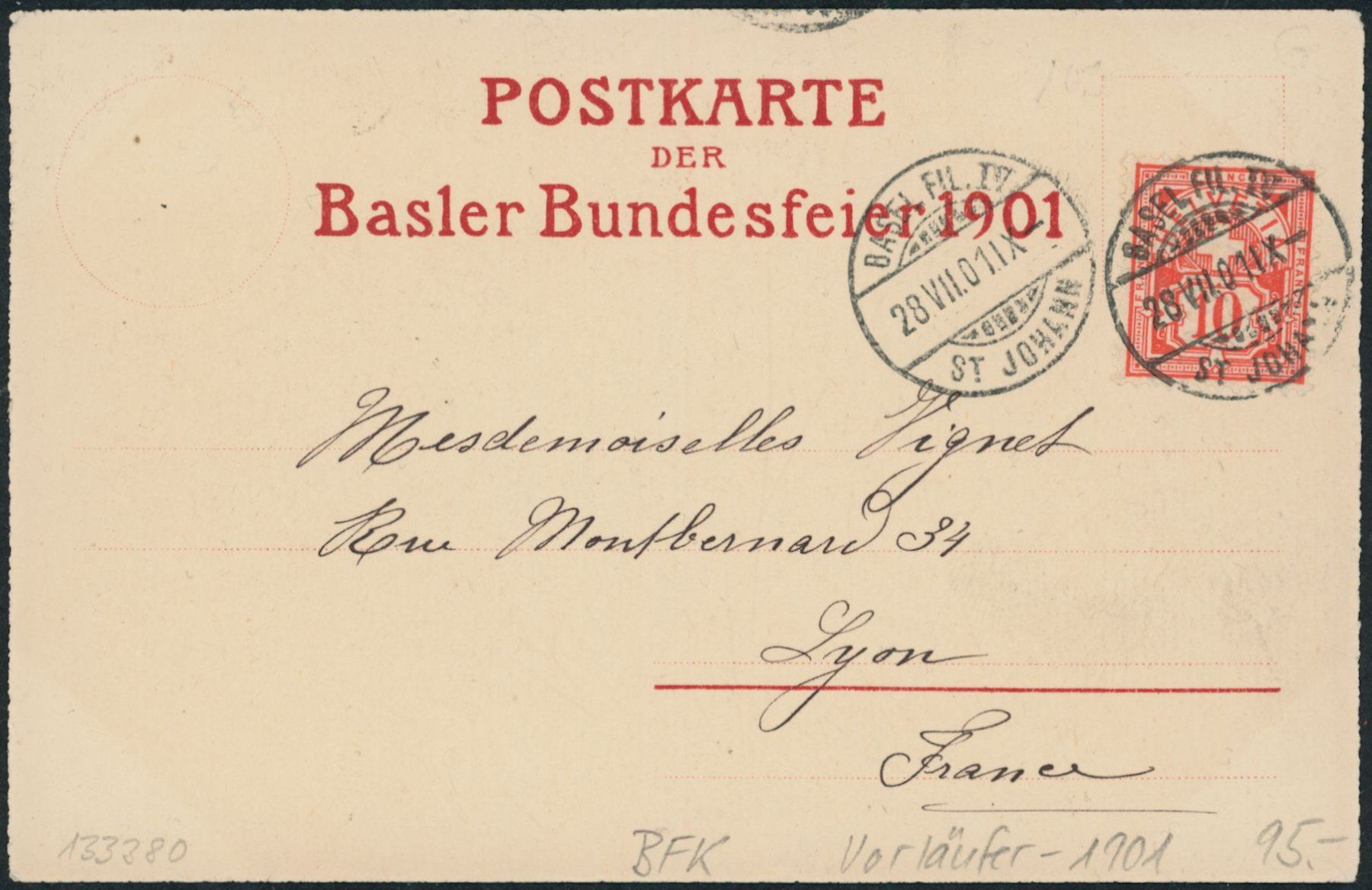 Alle Briefmarken: 1901 - Pro Patria - Bundesfeierkarten - Vorläufer - Basel BS – Gebraucht aus Schindellegi von leecollect 1