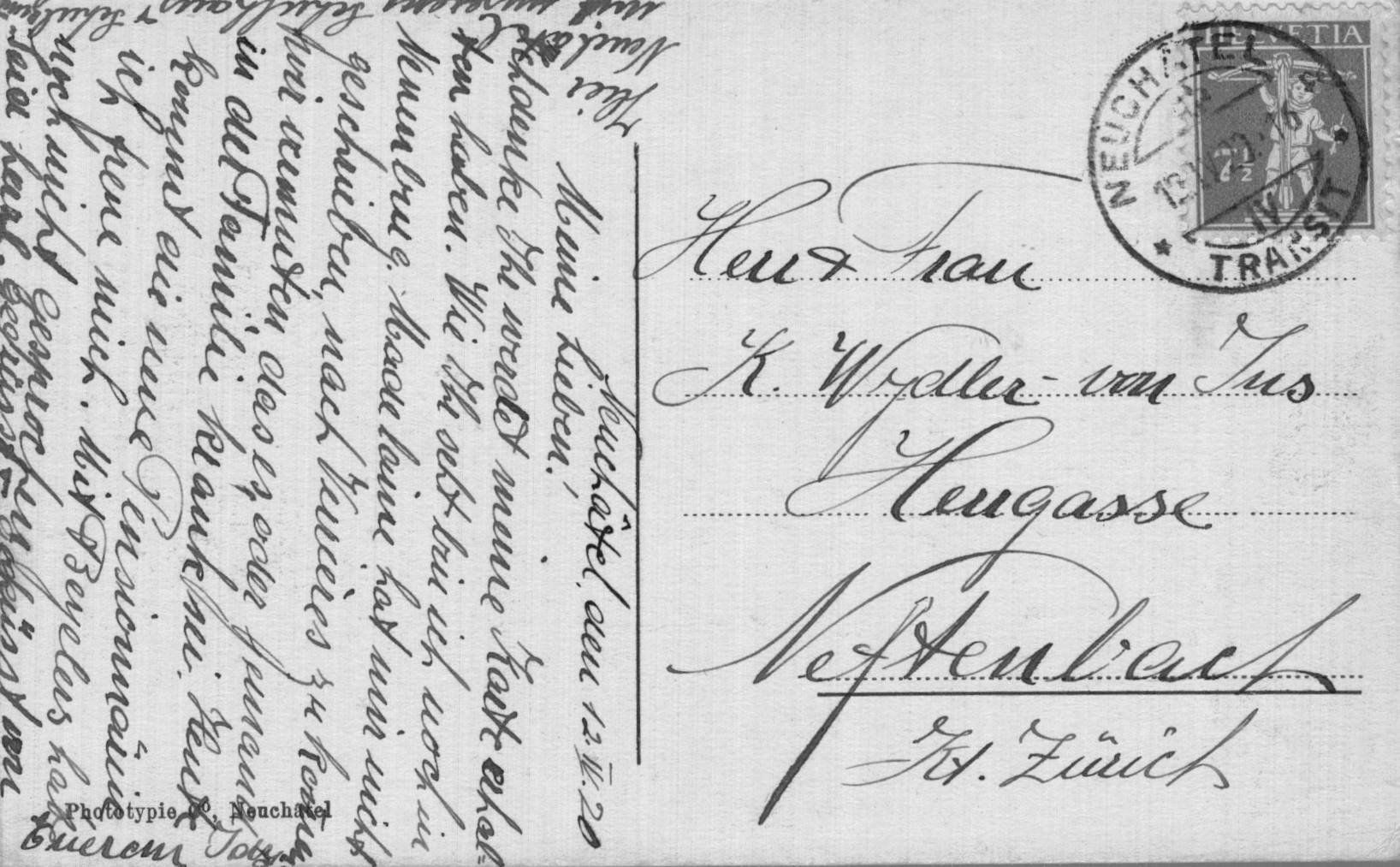 Cartoline postali: Alte Ansichtskarte Neuchâtel, gel. 1920 – Usato da Luzern venduto da Kartenansicht 1