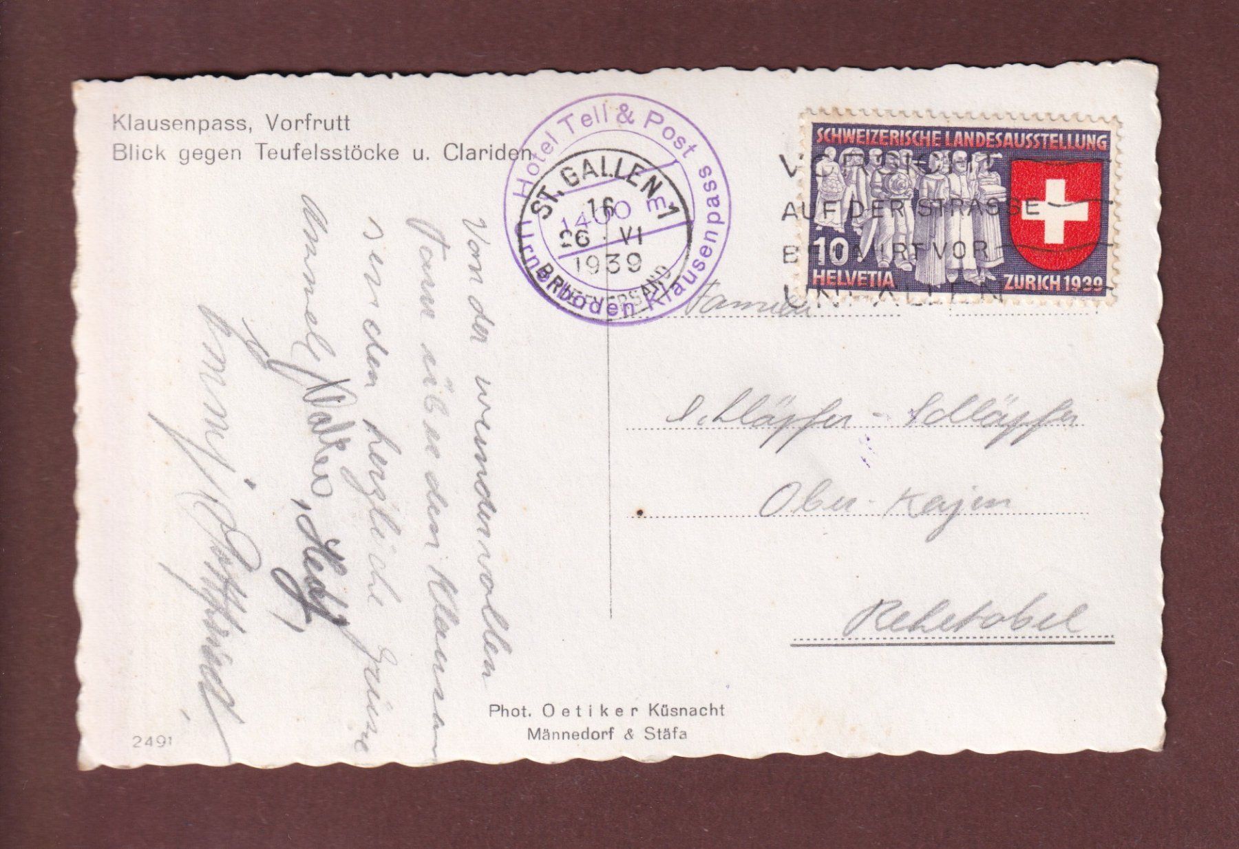 Cartoline postali: KLAUSENPASS - Vorfrutt - 1939 – Usato da Pully venduto da nicecards-shop 1