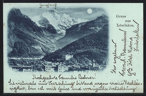 Cartoline postali: Mondschein-AK Interlaken, Ortsansicht mi – Usato da Berlin venduto da bartko-reher