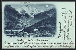 Mondschein-AK Interlaken, Ortsansicht mi