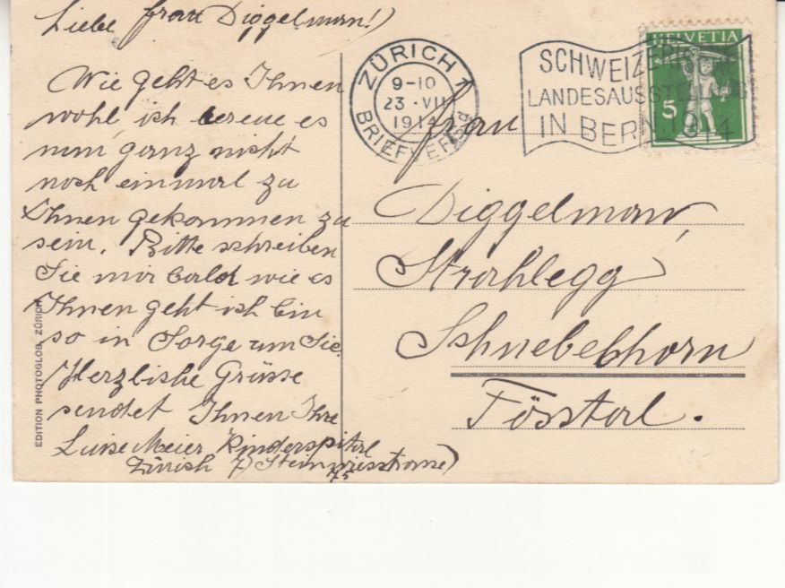 Cartoline postali: Zürich Kispi 1914 – Usato da Bürglen TG venduto da StampGraf 1
