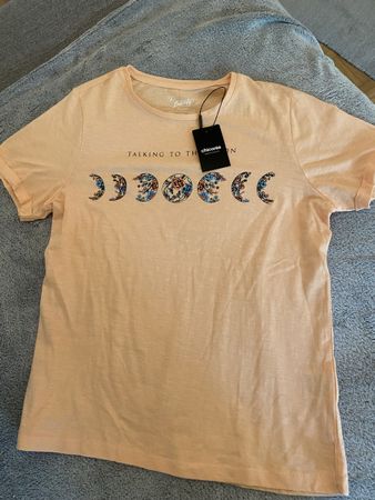 T-Shirt Baumwolle apricot mit Print Gr S NEU
