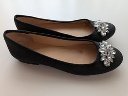 Badgley Mischka Ballerinas Schwarz, Strassbrosche (38.5)