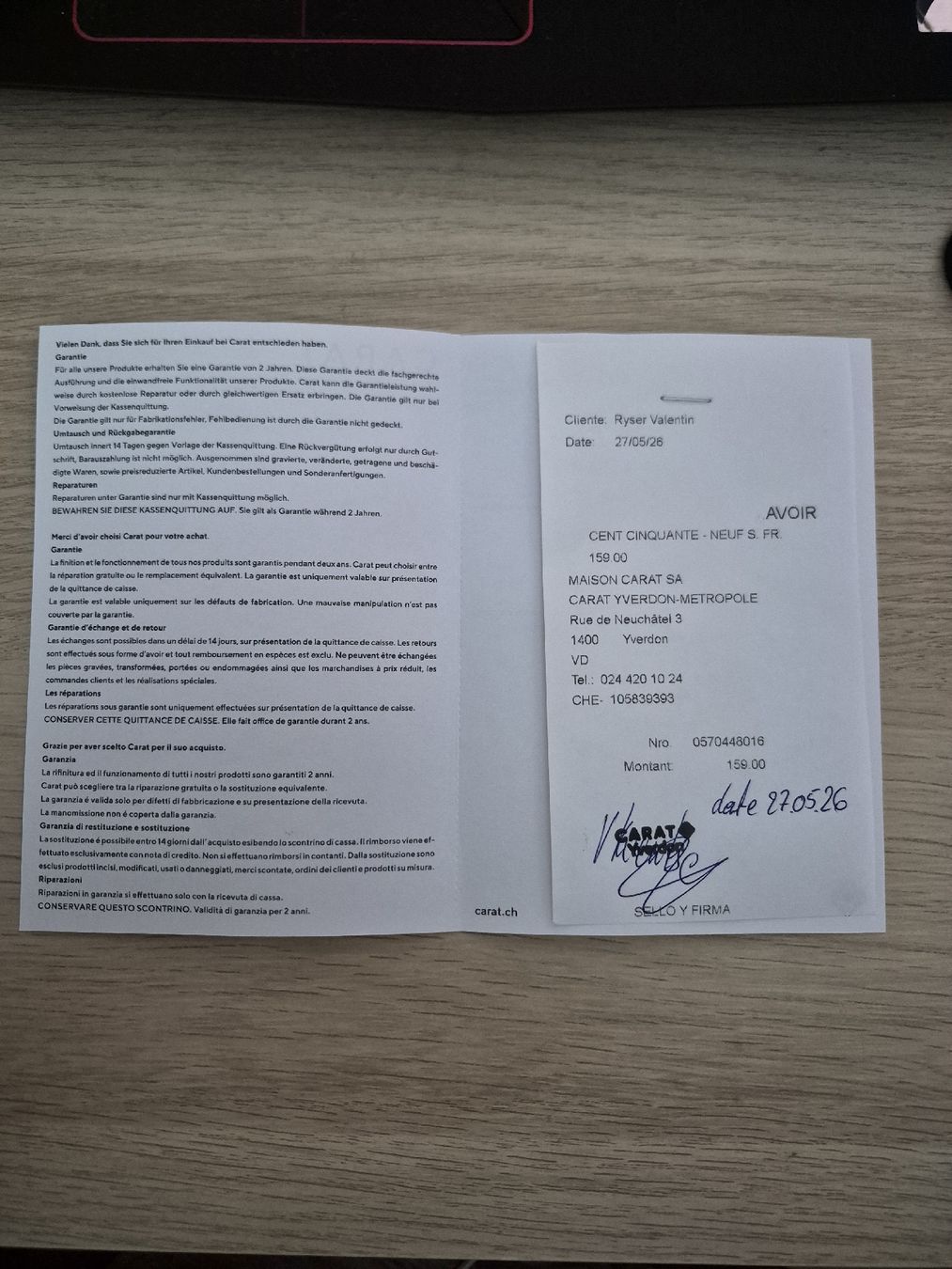Buoni: Bon cadeau CARAT de CHF 159.- à prix réduit – Nuovo e nell'imballaggio originale da St-Aubin-Sauges venduto da val_xz9c
