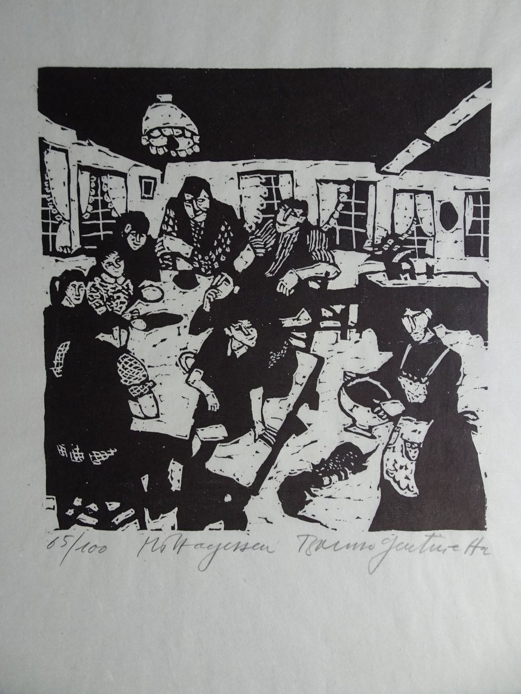 Xilografie: Bruno Gentinetta Holzschnitt "Mittagessen" – Usato da Siebnen venduto da niki61 1