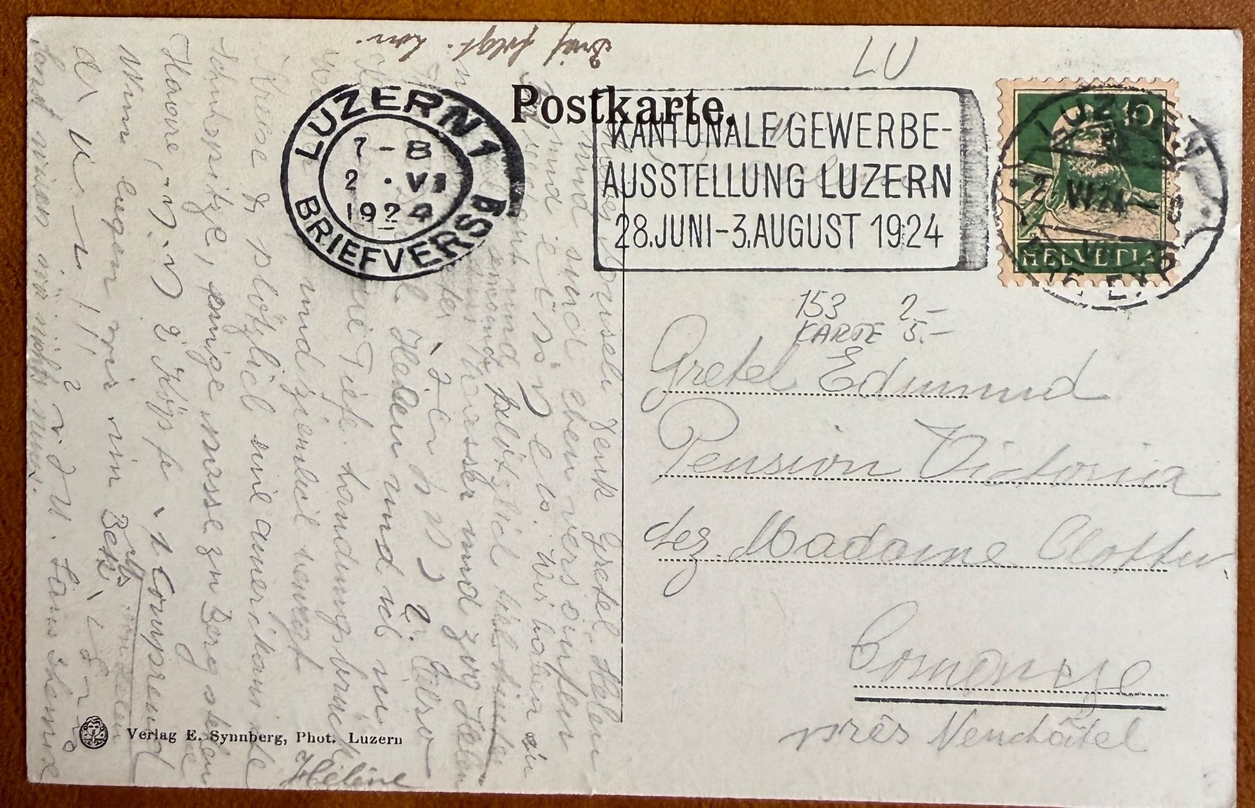 Ansichtskarten: Iseltwald - Seeburg ? 1924 – Gebraucht aus Lutry von Ediego 2