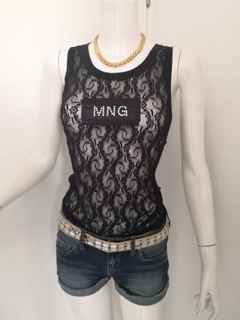 🤩MANGO SPITZEN-TOP STRETCH SCHWARZ MIT STRASS