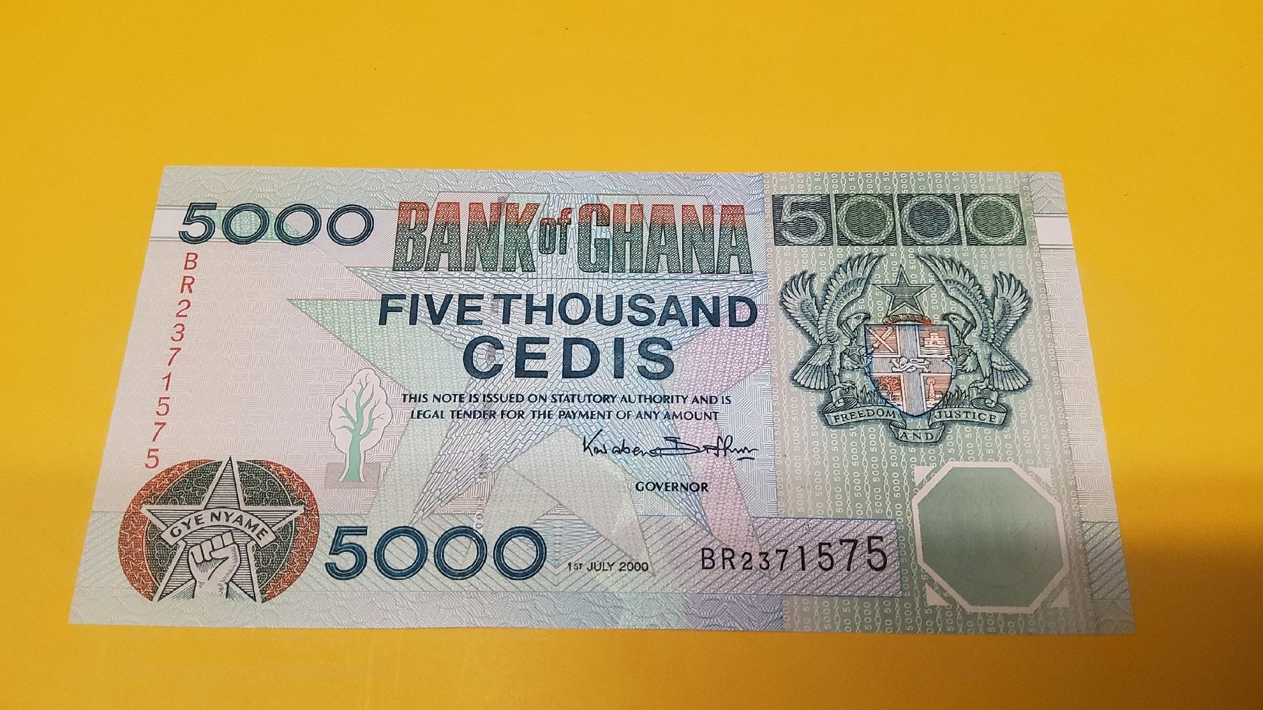 Banconote: Ghana 5000 Cedis Banknote, Jahr 2000, Top – Nuovo e nell'imballaggio originale da Herisau venduto da Nluanalucas