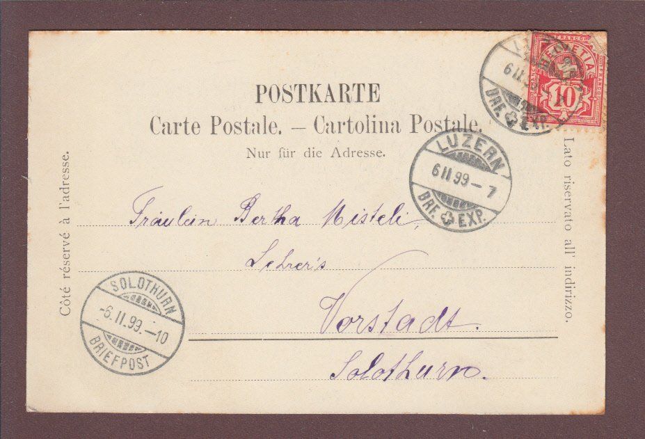 Cartoline postali: Gruss aus LUZERN - 4 Bilder - 1899 – Usato da Pully venduto da nicecards 1