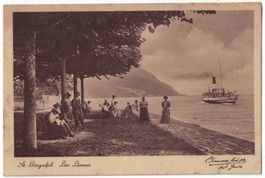Saint-Gingolph, animée au bord du lac, bâteau, circ. 1910