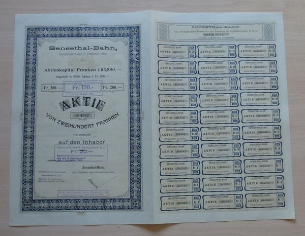 Documents: Aktie 1901 ++ Sensethal-Bahn – D'occasion à Walkringen par Casablanca777