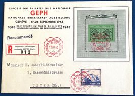 1943 / R - FDC Genf Block W18  mit Zusatzfrankatur - Uster