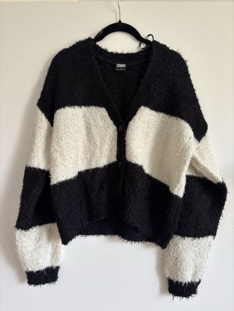 Cozy Striped Fuzzy Cardigan Sweater - Size S