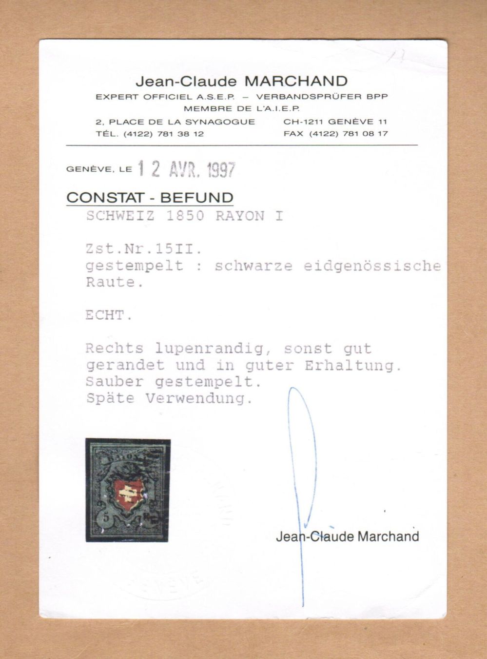 Alle Briefmarken: Rayon 15II - Befund Marchand – Gebraucht aus Bern von peri02 2
