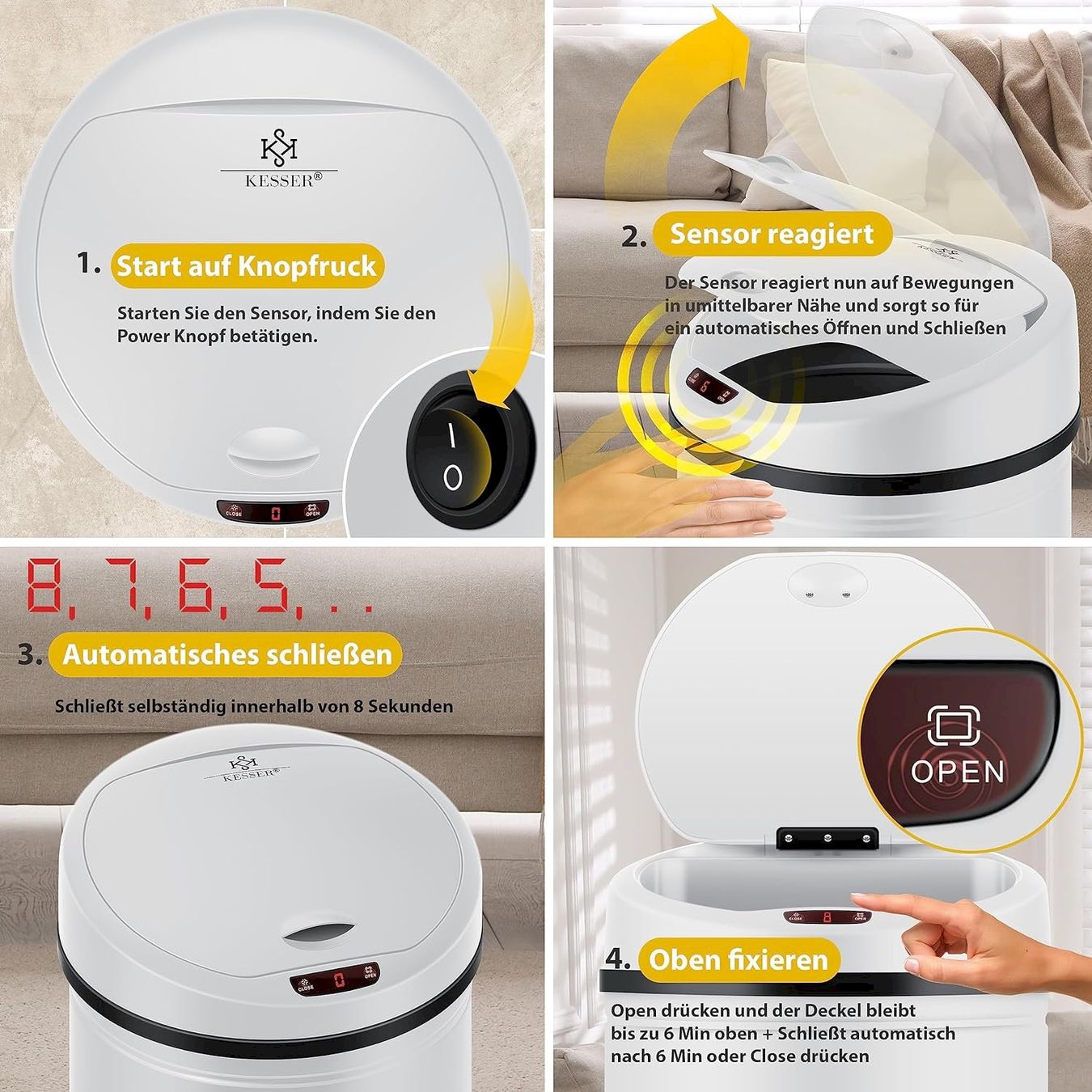 Cestini per rifiuti: Automatik Sensor Mülleimer 30L weiss – Nuovo e nell'imballaggio originale da Bottighofen venduto da zaap 2