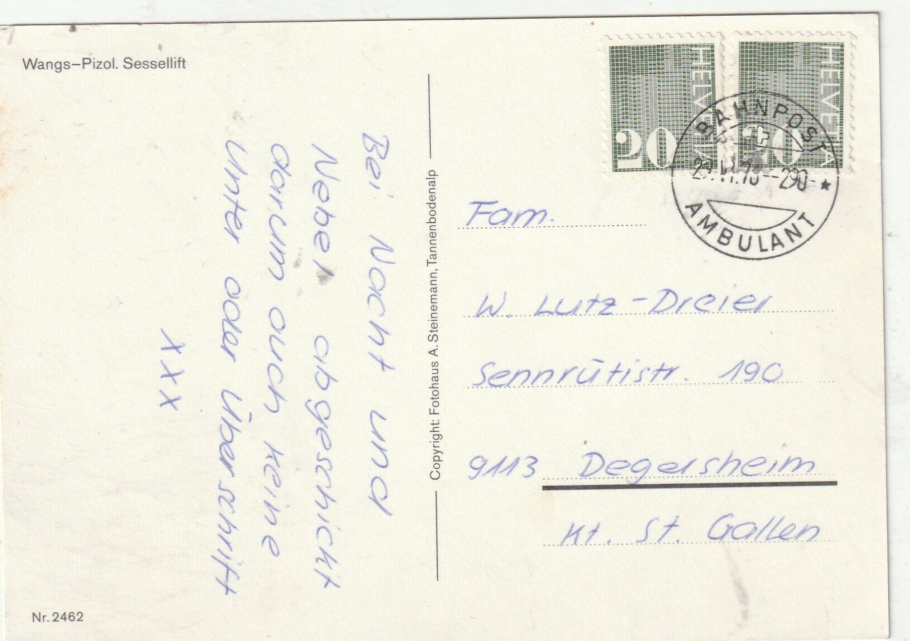Cartes postales: Wangs Pizol  Sesselbahn – D'occasion à Lumbrein par made02 1