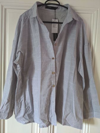 ZANZEA Chemise rayée gris clair look lin L-XL