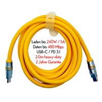 USB-C Schnelladekabel + Datenfunktion, 2m, Silikon, Neuware