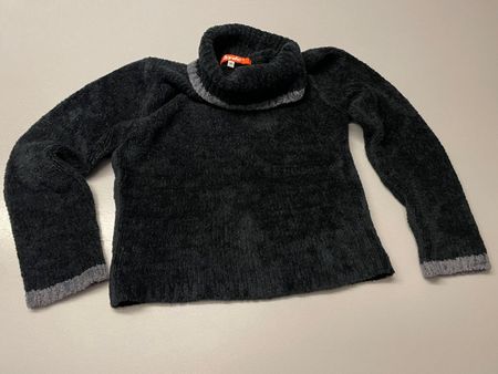 Knuddel Pullover, weich flauschig, schwarz, Rand grau, L