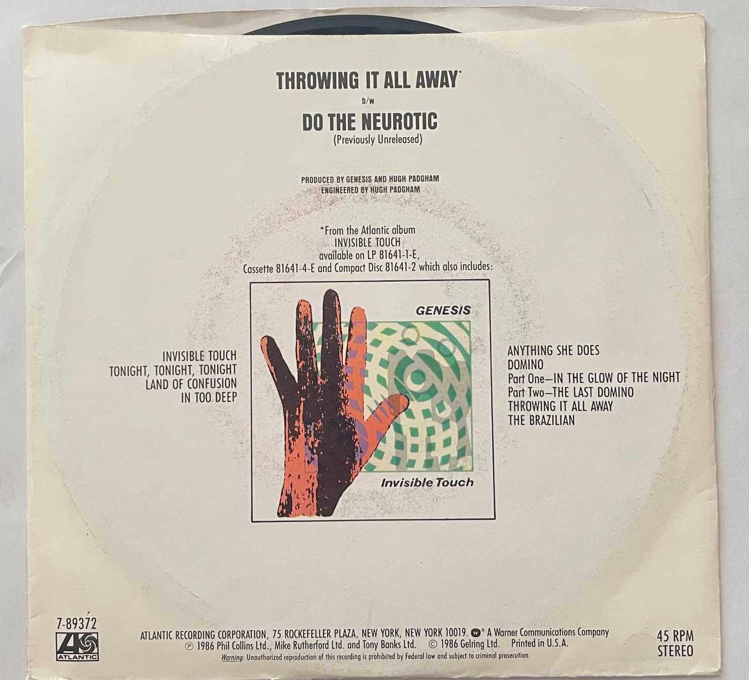 Schallplatten: 7", Genesis, Throwing it all away, USA – Gebraucht aus Kleinlützel von Vinylspezi 1